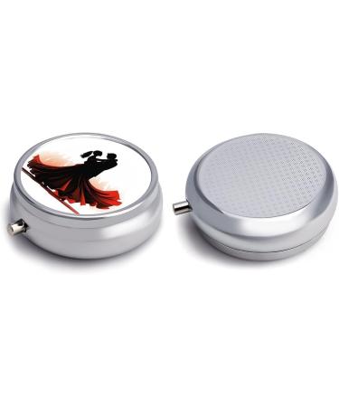 Round Pill Box - Ballroom Dance Print 3 Compartment Medicine Organizer Decorative Metal Portable Pocket Pill Case - Buy Online on GoSupps.com