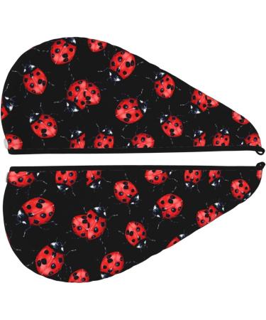 Hair Towel Wrap - Quick Drying Button Turban for Fast Hair Drying - Beautiful Red Ladybug Design - Buy Online on GoSupps.com