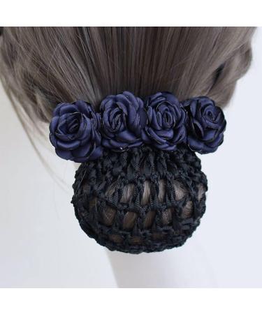 Women's Hair Bun Cover Net Snood Hairnet Bow Barrette French Hair Clip - Fine Mesh Navy Blue Hair Accessory - Buy Online on GoSupps.com
