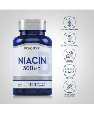 Piping Rock Niacin 500mg Flush | 120 Capsules | Non-GMO and Gluten Free Supplement - Buy Online on GoSupps.com
