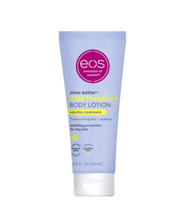 eos 24H Moisture Travel Body Lotion- Vanilla Cashmere Travel Size Essential Toiletries Mini Body Lotion For Dry Skin 2.5 fl oz Vanilla Cashmere 2.5 Fl Oz (Pack of 1)