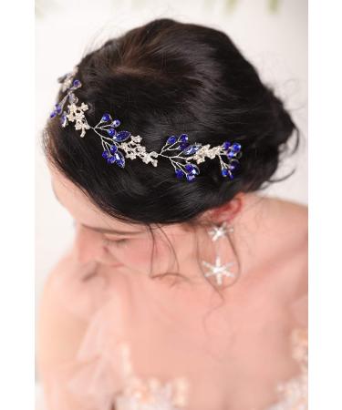Fxmimior Blue Sapphire Rhinestone Headband | Bridal Hair Vine for Wedding Party - Buy Online on GoSupps.com