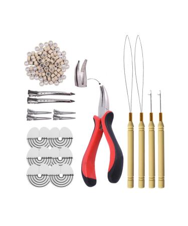 Microring Extensions Set: Microring pliers Microring needle and 200 pieces 5.0mm nano rings with silicone (gray blonde)