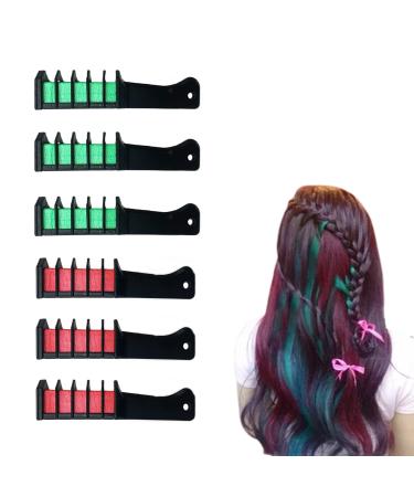 MPEEJ Temporary Hair Chalk Girls Hair Chalk Combs Washable Hair Chalk 6 Colors Kids Chalk Age 4 5 6 7 8 9 10 Gifts Girls on Birthday Cosplay Christmas Parties (Green and Red)