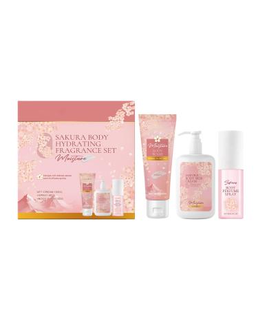 ACSUSS Cherry Blossom Body Care Gift Set 3pcs Includes Body Wash Body Cream Perfume Hydrating Moisturizing Soft Skin Delicate Fragrance One Size Pink