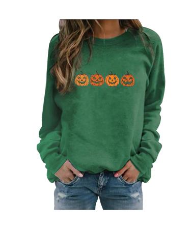 Halloween Costumes Round Neck Casual Long Sleeve Sweatshirt Top Stripe Green Large