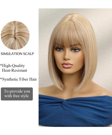 OUFEI mixed Blonde Bob Wig With Bangs Short Straight Wig For Women Synthetic Hair Wigs for Daily Party Cosplay Wear Mixed Blonde(9059-4) - Buy Online on GoSupps.com