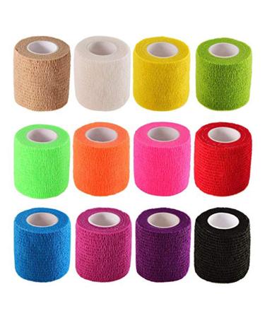 Chiyuehe Self-Adhesive Elastic Wrap Bandage Tape(2 Inches x 5 Yards, Pack of 12) (Assorted Color)