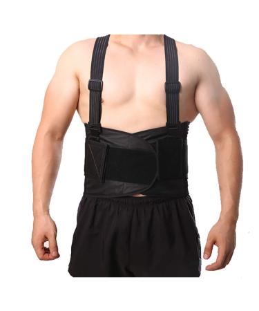 Male Pain Belt Back Corset for Men Heavy Lift Work Brace Shoulder Straps Lumbar Support Belt Posture Corrector Black Medium