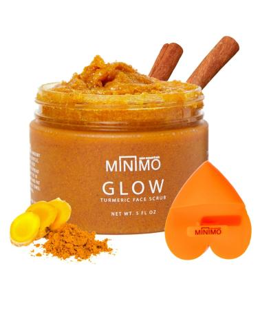Minimo Glow Turmeric Face Scrub (Lemon Cake) With Heart Applicator - Infused with Turmeric Manuka Honey Cinnamon and Chamomile - Face Scrub for All Skin Types - Achieve Healthy Skin Lemon Cake (Scrubbie Included) 5 Fl Oz
