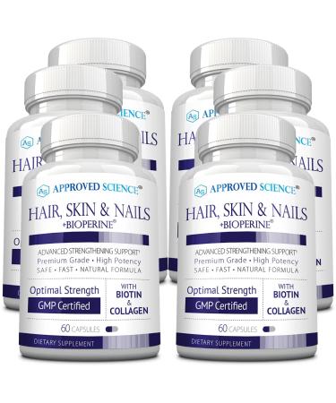 Approved Science Hair, Skin and Nails - Support Supplement - Biotin, Collagen, Vitamin B Complex, Silica, BioPerine - 360 Capsules - 6 Month Supply