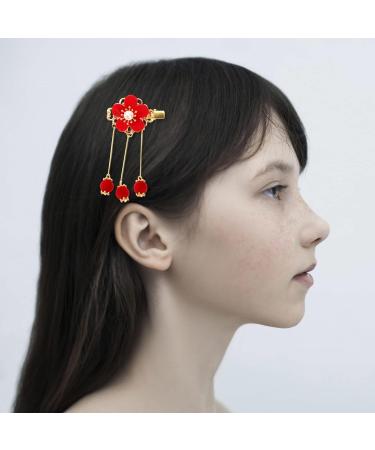 Holibanna Chinese Hair Clip 2 Pairs Chinese Style Hair Clip Japanese Handmade Flower Tassel Hairpin Headdress Kids Hairpins Hanfu Side Clip for New Year Kimono Costume Accessories Red - Buy Online on GoSupps.com