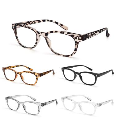 BLS BLUES Reading Glasses for Women/Men Blue Light Blocking, Vintage Computer Readers Anti Migraine/Eye Strain Eyewear 5Packs *Leopard/Tortoise/Black/Grey/Clear 1.5 x
