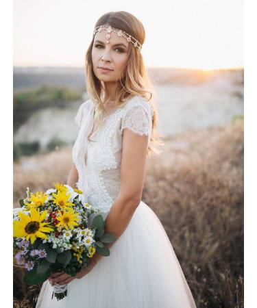 DoubleNine Gold Flower Boho Bridal Headpiece - Goddess Wedding Hair Accessories - Buy Online on GoSupps.com