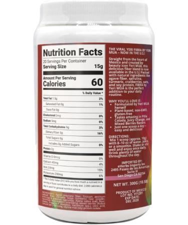 YERI FIBRA - Frutos Rojos (Berries) Flavor - Daily Fiber - Exotic Delicious Flavors Wheat and Soy Protein 300g (10.5oz) - Las Originales Virales de Yeri. - Buy Online on GoSupps.com