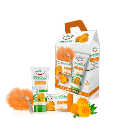 Equilibra Corpo, Calendar Kit, Calendula Leni-Lenictive Cream for dry hair, 100% Vegetable Calendula Soap Cleansing and Softening, Light Sponge that gently cleans, Gift wrapping