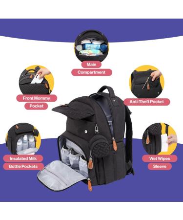BabbleRoo Large Diaper Backpack with Changing Mat Pacifier Bag & Stroller Straps - Black | International Shipping - Buy Online on GoSupps.com