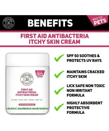 First Aid Antibacterial Itchy Skin Cream with SPF 50 | Natural Essential Oil | Maintains Cracked Itchy Skin | Lick Safe Non-Toxic Non-Irritant | Highly Absorbent Sun Cream for Dogs 100ml - Buy Online on GoSupps.com