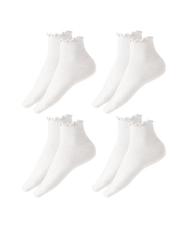 4 pairs of monochrome crouched socks loose socks comfortable lace socks breathable ruffled women's socks non -slip socks curled seamless socks socks with cotton pattern (white)