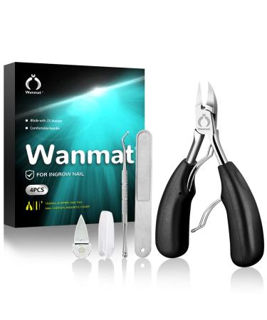 4PCS Toe Nail Clipper for Ingrown or Thick Toenails,Toenails Trimmer and Professional Podiatrist Toenail Nipper for Seniors with Surgical Stainless Steel Sharp Blades Soft Grip Handle Wanmat 4 Piece Set