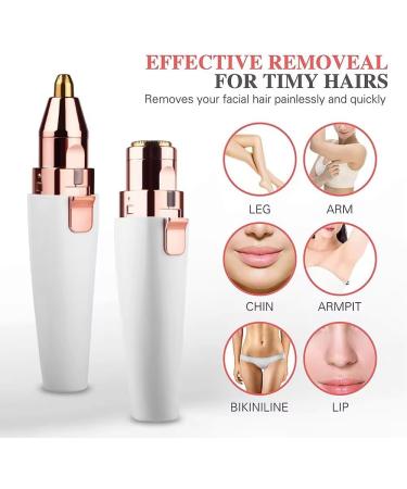 BF5 Eyebrow Razor & Facial Hair Remover for Women | 2-in-1 Painless Trimmer with LED Light | Rechargeable Nose Lip Face & Body Hair Remover - White - Buy Online on GoSupps.com