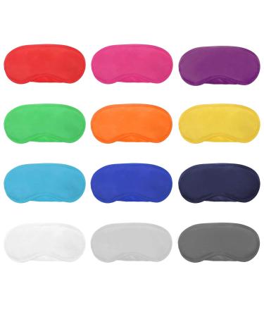 12pcs Assorted Color Polyester Sleep Eye Masks Soft Blindfold Eye Shade Cover with Nose Pad and Elastic Straps Best for Kids Women Men Travel Sleep or Games Party Supplies (Random Color)