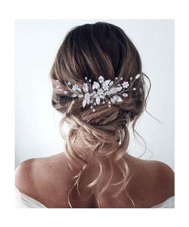 Gorais Leaf Bride Wedding Hair Comb | Pearl Bridal Hair Piece | Crystal Side Comb Accessories for Women - A-Silver - Buy Online on GoSupps.com