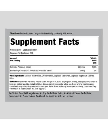 Potassium Iodide Supplement | 180 Vegetarian Tablets | Non-GMO & Gluten-Free - Buy Online on GoSupps.com