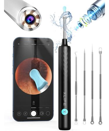 Xlife Ear Wax Removal 1440P Ear Camera and Wax Remover Earwax Cleaner with Camera Ear Wax Camera for iPhone iPad & Android Phones Ear Camera with 4 Pack Blackhead Remover Kit(Black)