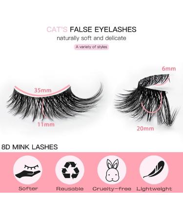 KOKAY False Eyelashes Fluffy Cat Eye Lashes Faux Mink Lashes Natural Wispy Strip Volume Lashes 6D Eye Lashes 7 Pairs Look Like Extensions (Y04 20mm) - Buy Online on GoSupps.com