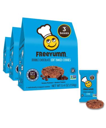 FreeYumm Double Chocolate Soft Baked Cookies - Plant Based - Allergy Friendly Snacks - Gluten Free - Safe for School - 21 Individually Wrapped Cookies Double Chocolate 5.4 Ounce (Pack of 3)