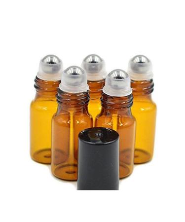 24 5 ml Amber Glass Roll-On Bottles Refillable Roller Bottle Flacon Container Holder Pot with Stainless Steel Roller Balls