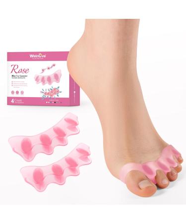 Welnove Toe Separators Spacers for Women - Toe Spreaders with Rose Extract Toe Straightener for Women Men - Toe Stretcher for Walking Running & Yoga Practice - Rose 4 Pack