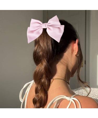 Large Satin Hair Bows 2PCS Set for Women and Girls - Black & Pink | Double Layer Bowknot Barrettes French Hair Accessories - Buy Online on GoSupps.com