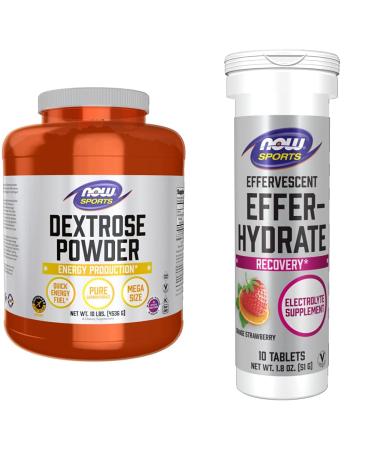 Bundle of NOW Sports Nutrition Dextrose Powder (Monosaccharide) 10-Pound + NOW Sports Nutrition Effervescent Effer-Hydrate Electrolyte Supplement Recovery* Orange Strawberry 10 Tablets