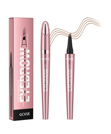 GCVSE Eyebrow Pencil Microblading Eyebrow Pencil with 4 Micro-Fork Tips Long-Lasting Brow Waterproof Smudgeproof Brow Pen - Easy Creation of Natural Looking Defined Eyebrows (Light Brown) Yellow