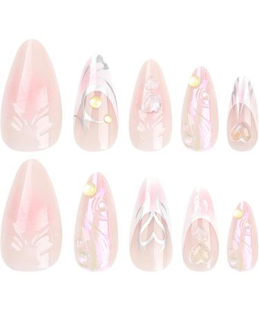 French Tip Press on Nails - Long Press On Nails with Nail Tips Pink Love French Almond shaped False Nail Bubble Bead False Nail press on nails Acrylic False Nails Cute Artificial Nails - Buy Online on GoSupps.com
