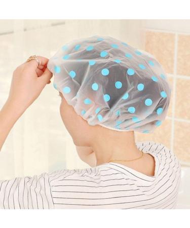 Blue Polka Dot Waterproof Shower Cap - Women's Cute and Creative Spa Bath Hat - Buy Online on GoSupps.com