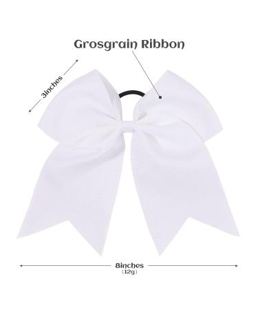 2 PCS Large 8 Inch Cheer Hair Bows with Ponytail Holder for Teen Girls - White - Buy Online on GoSupps.com