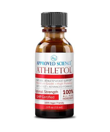 Approved Science Athletol - Rapid Athlete's Foot Relief with Undecylenic Acid (25% USP) & Tea Tree Oil - All Natural Vegan Friendly Formula - 1 Bottle - .5 Fl. Oz