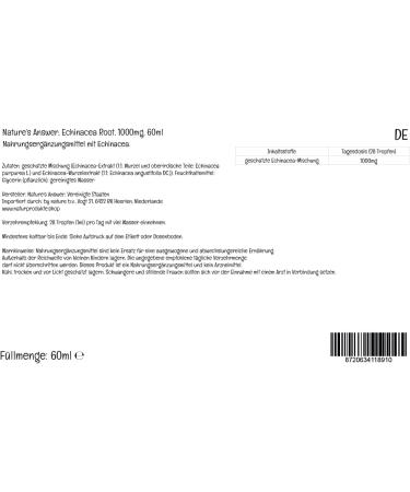 Nature's Answer Echinacea Root 1000mg Alcohol-Free Vegan Drops 60ml - Lab-Tested, Vegetarian, Soy-Free, Gluten-Free, Non-GMO - Buy Online on GoSupps.com