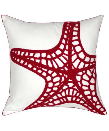 DECOPOW Embroidered Red Starfish Throw Pillow Cover Square 18 Inches Starfish Decorative Canvas Pillow Cover for Nautical Style Deco by (Starfish-Red-New)