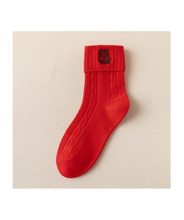 Chinese New Year Red Socks Comfortable Natal Year Cotton Women's Socks 1 Pair 36-40 (Color : Style 4)