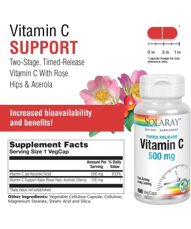 Solaray C Two Stage Timed Release 500mg with Rose Hips and Acerola - 100 Count - Buy Online on GoSupps.com