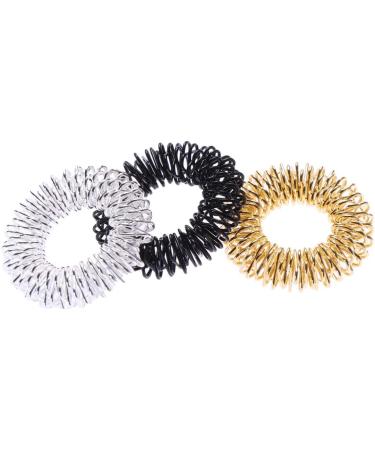 ROSENICE Acupressure Massage Ring Set - 3 Pieces (Gold Silver Black) for Stress Relief & Wellness | International Shipping - Buy Online on GoSupps.com
