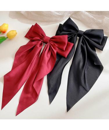 Elegant Satin Hair Bows Clips for Women - Chic Large Bow Barrette Slides with Long Tail - Ideal Hair Accessories for Girls Metal Clips for Secure Hold Perfect for Daily Outfits  - Buy Online on GoSupps.com