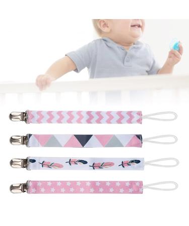 4 Pieces Baby Pacifier Clip Chain | Printed Cotton Holder for Toddlers | Secure & Stylish Pacifier Strap - Buy Online on GoSupps.com