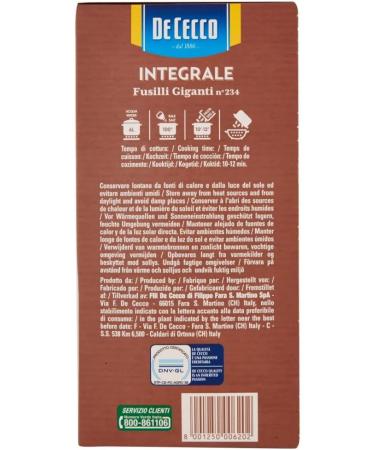  Italian Gourmet E.R. Pack of 10 Cecco Fusilli Giganti Integrali Pasta No. 234 Italian Pasta 500 g + Pulpa Italian Gourmet 400 g - Buy Online on GoSupps.com
