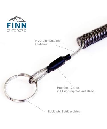 2 Pack Finn Outdoors Spiral Cable & Keychain Lanyard - Versatile Fuse Band with Carabiner for Boating Fishing & Outdoor Use - Black - Buy Online on GoSupps.com