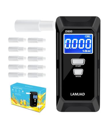 LAMJAD Breathalyzer, Professional Alcohol Tester with Digital LCD Screen, semiconductor sensors and 10 mouthpieces, Police-Specific Alcohol Meters for Personal and Professional use (D800)